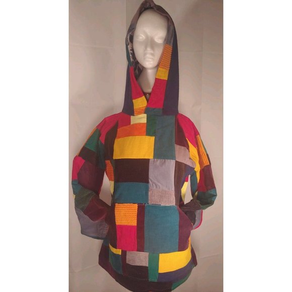 Handmade Patchwork Unisex Small Rainbow Corduroy Festival Jacket Hoodie Hippie - Picture 4 of 10